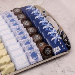 Hajj Mubarak Chocolate Tray Hajj Welcoming Tray 4 • <p data-start="123" data-end="439"><span style="font-family: times-new-roman;">A beautifully arranged silver metal tray featuring <strong>2kg</strong> of assorted decorated chocolates, including a <strong>300g</strong> Father piece and Kaaba-style plexi box. Designed with Hajj-themed wraps and premium white and milk chocolates – perfect for Eid, Hajj celebrations, and heartfelt gifting.</span></p> <span style="font-family: times-new-roman;">Celebrate the blessed return from Hajj with this elegant "<em><strong>Hajj Mabrour</strong></em>" chocolate tray.</span>